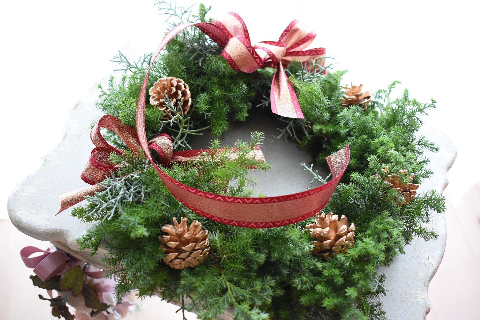 11月エバーグリーンのクリスマスリースレッスン 大阪 羽曳野 Flower